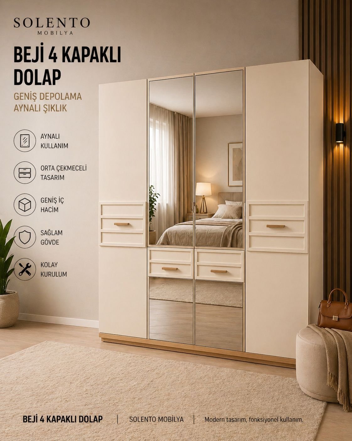 BEJİ 4 KAPAKLI DOLAP