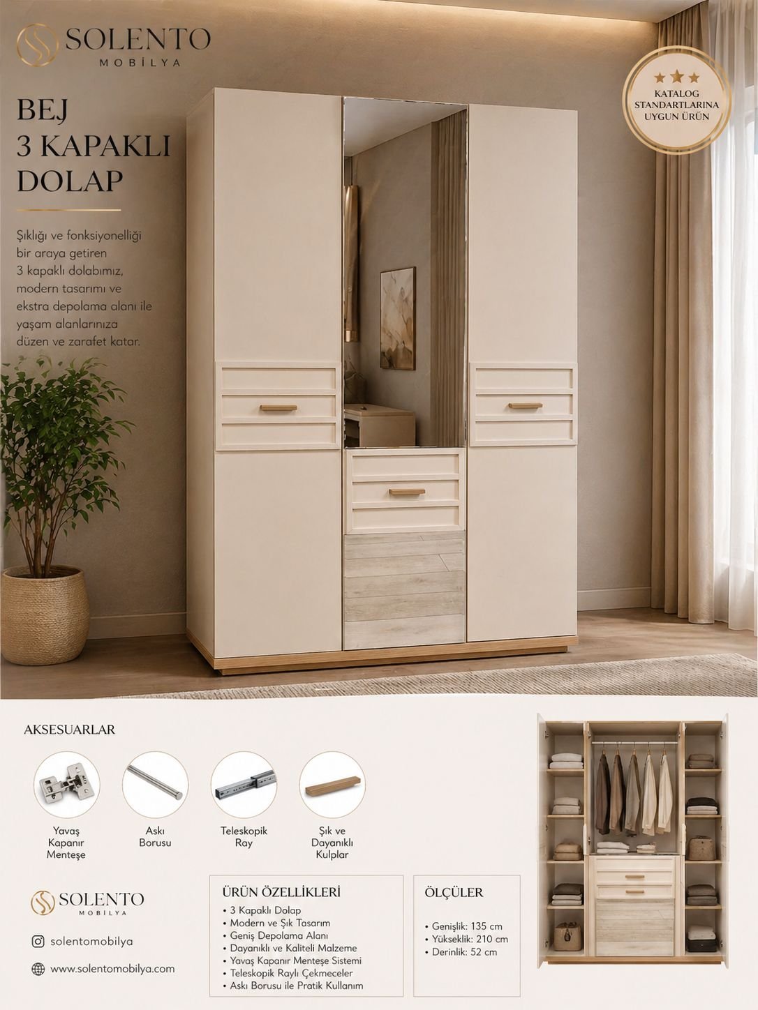 BEJİ 3 KAPAKLI DOLAP